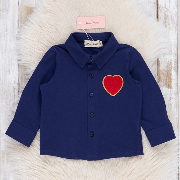 Marie Nicole Other - ❤️❤️Navy Blue Little Boys Shirt with Heart Patch- New- Boutique